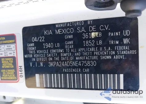 2022 Kia Rio S from USA, damaged, VIN 3KPA24AD5NE475830